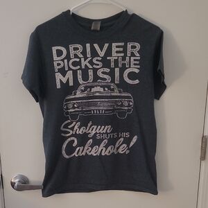 Gildan Supernatural T-Shirt "Driver Picks The Music" Gray Tee